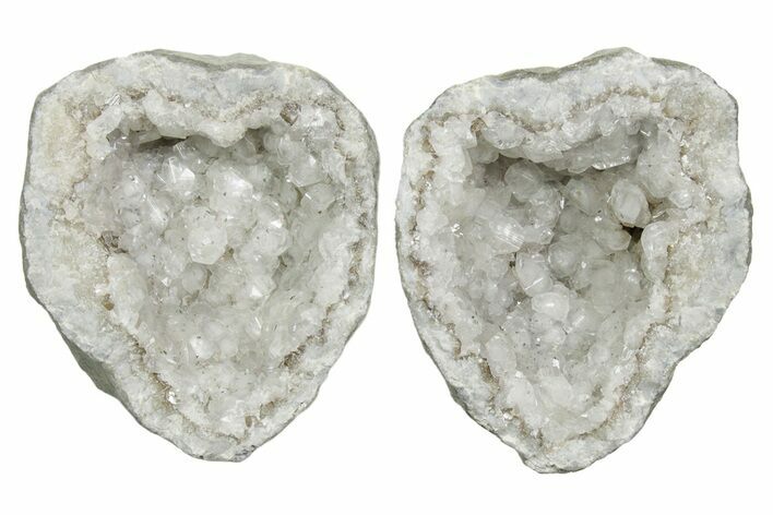 Keokuk Geode with Calcite Crystals (Pair) - Missouri #349537